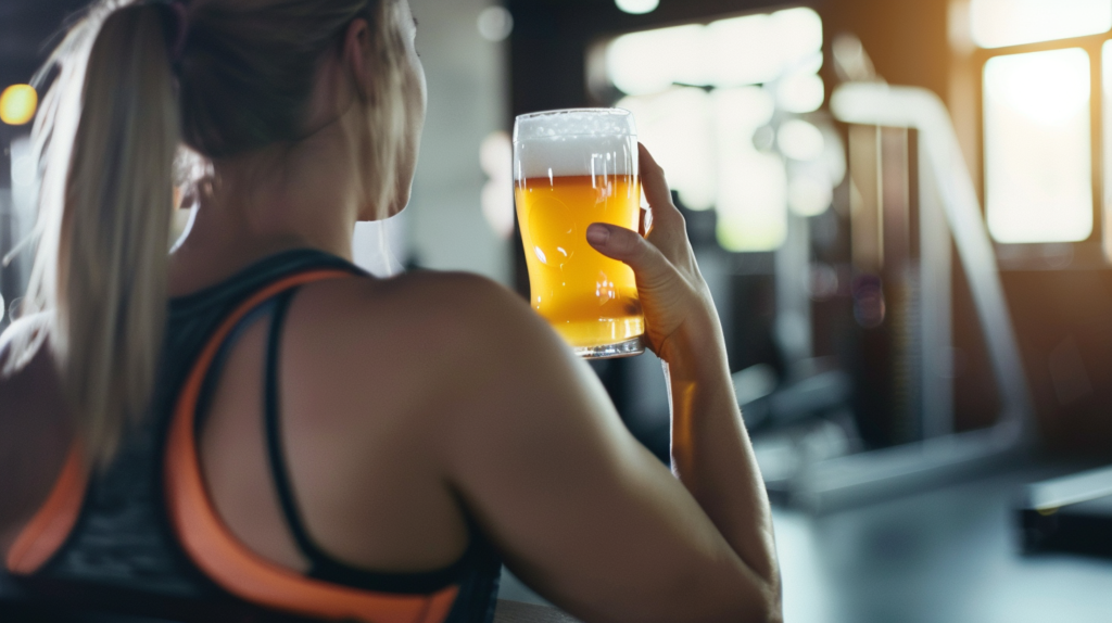 fitness girl drinking beer